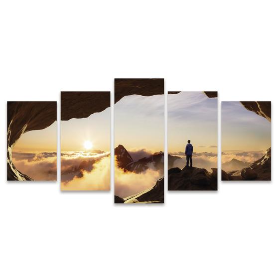 Imagem de Kit Quadros Mosaico Pôr do Sol Nuvens Homem Horizonte Pensamento Montanha