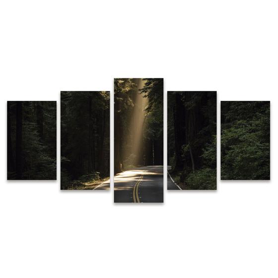 Imagem de Kit Quadros Mosaico Sol Sala Luz Caminho Estrada Arvores Paisagem Decoração