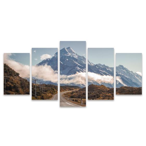 Imagem de Kit Quadros Mosaico Verde Estrada Arbustos Montanhas Horizonte Paisagem Nuvens 