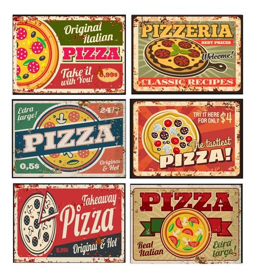 Imagem de Kit Quadros Pizza Lanchonete Retro Vintage 6 Peças 20x28cm