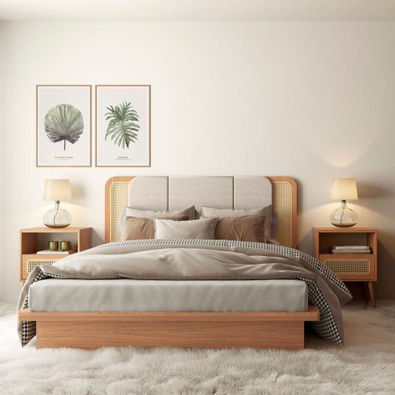 Imagem de Kit Quarto Cama + Cabeceira+ 2 Mesas De Cabeceira MDF Freijó