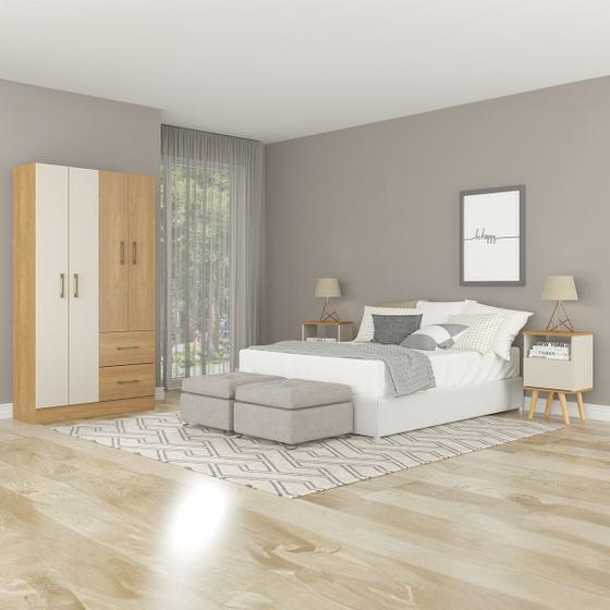 Imagem de Kit Quarto Casal Guarda Roupa com 2 Mesa Cabeceira Carvalho