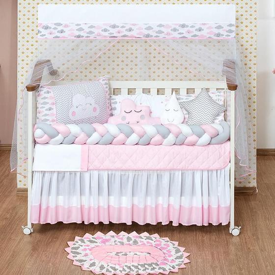 Imagem de Kit Quarto Do Bebe Enxoval Para Berço E Tapete Nuvem Rosa