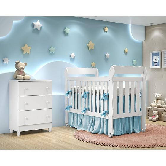 Imagem de Kit Quarto Infantil Areta Branco Brilho - Berço + Cômoda