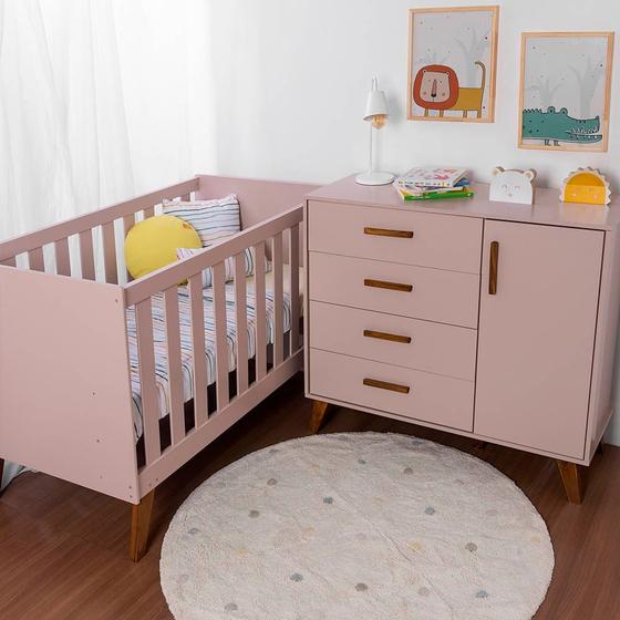 Imagem de Kit Quarto Infantil Ayla Rosa Fosco  Berço + Cômoda