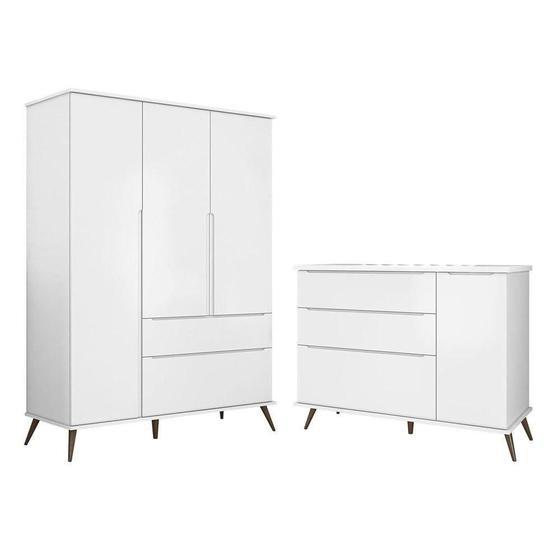Kit Quarto Infantil Guarda Roupa 3 Portas e Cômoda Branco Menor preço em Kit Quarto Infantil Guarda Roupa 3 Portas e Cômoda Branco