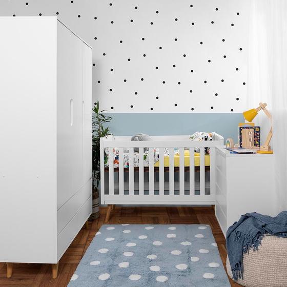 Imagem de Kit Quarto Infantil Retrô Branco Fosco - Berço + Cômoda + Guarda-Roupa