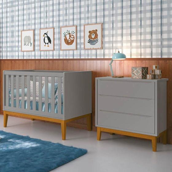 Imagem de Kit Quarto Infantil Square Cinza Fosco - Berço + Cômoda