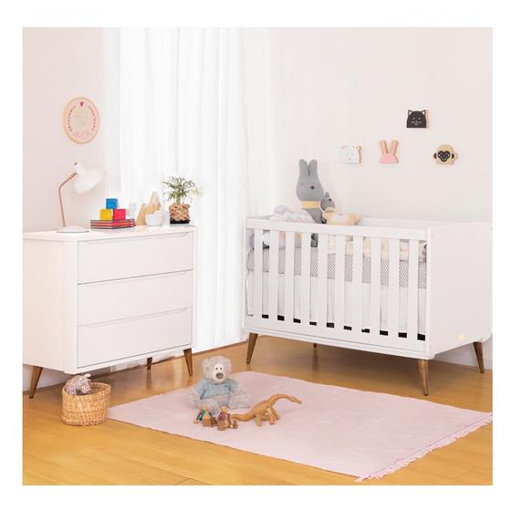 Imagem de Kit Quarto Infantil Theo Branco Fosco - Berço + Cômoda