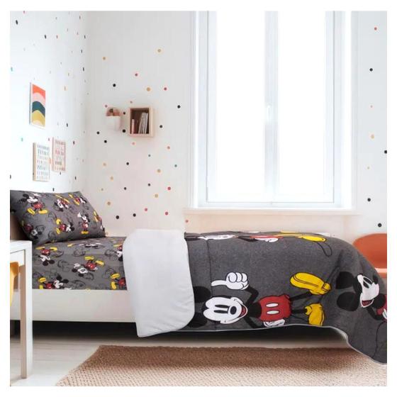 Imagem de Kit Quarto Menina Infantil Jogo de Cama com Edredom Mickey Minnie LoveFilm Cinza