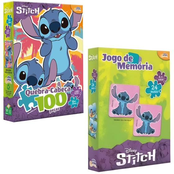 Imagem de Kit Quebra Cabeça 100 Peças  Jogo Da Memoria Stitch