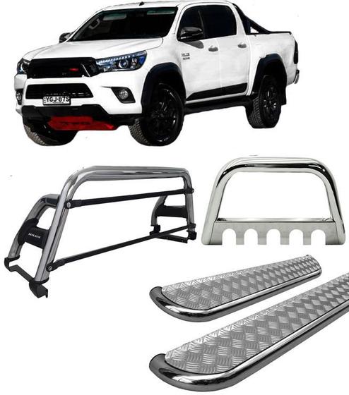 Imagem de Kit Quebra Mato Estribo CH Santo Antônio H2 Hilux 16/20 Cromado