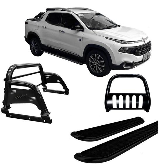 Imagem de Kit Quebra Mato Estribo Chapa Santo Antônio Fiat Toro Preto