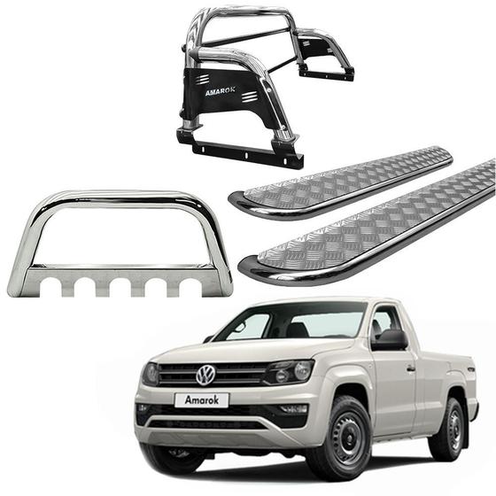 Imagem de Kit Quebra Mato Estribo Chapa Santo Antônio H3/Amarok CS Cromado