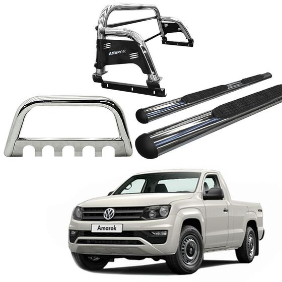 Imagem de Kit Quebra Mato Estribo Oblongo Santo Antônio H3/Amarok CS Cromado