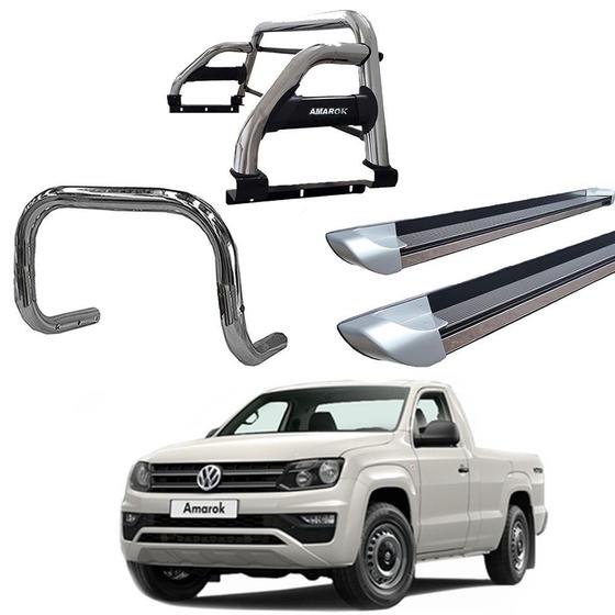 Imagem de Kit Quebra Mato Estribo Plataforma Prata/Santo Antônio H2/Amarok CS Cromado