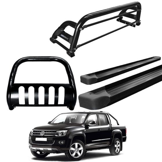 Imagem de Kit Quebra Mato Estribo Plataforma Santo Antônio H2/AMAROK CD Preto