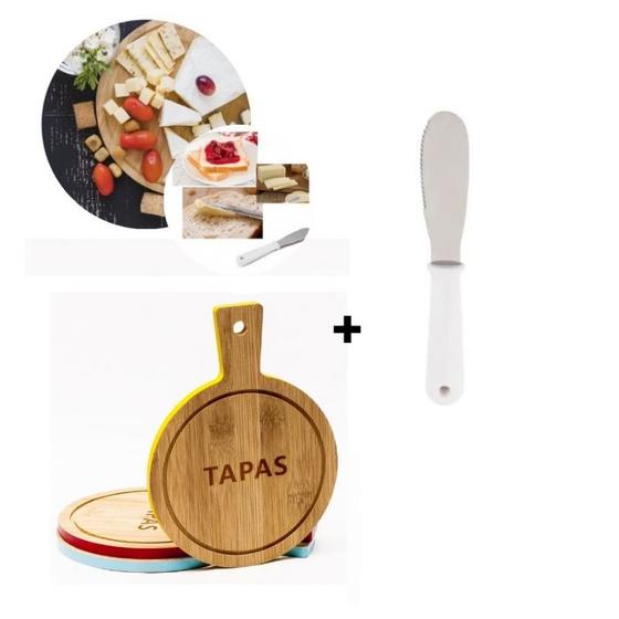 Imagem de Kit Queijo - ESPATULA COM SERRILHA INOX E MINI TABUA REDONDA