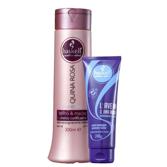 Imagem de Kit Quina Rosa Shampoo e Leave-in Cabelos Danificados Haskell Reduz Volume