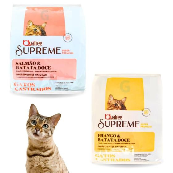 Imagem de Kit Ração Quatree Supreme Para Gatos Castrados Sabor 1 Frango e Arroz  + 1 Salmão Arroz