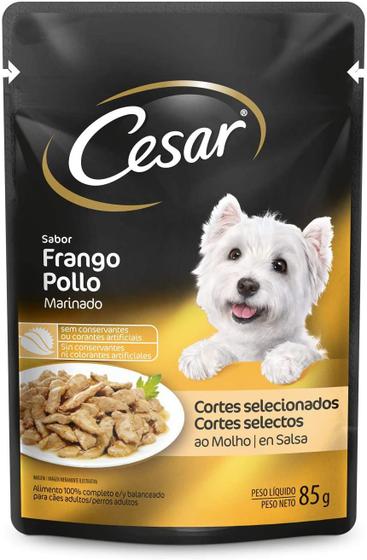 Imagem de kit Ração Úmida Cesar Sachê Frango ao molho Para Cães Adultos 85 g com 5 unidades
