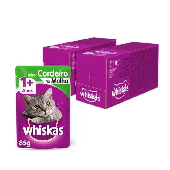 Imagem de kit Ração Úmida Whiskas Sachê Cordeiro ao Molho para Gatos Adultos - 40 Unidades