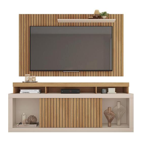 Imagem de Kit Rack E Painel Para Tv 65 Polegadas Com Detalhe Frisado 180cm Buriti Off White Maude Shop Jm