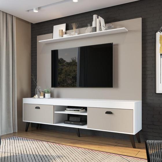 Imagem de Kit Rack Painel Home Theater Tv Até 70 Polegadas 2 Portas 6 Prateleiras Sala de Estar Branco