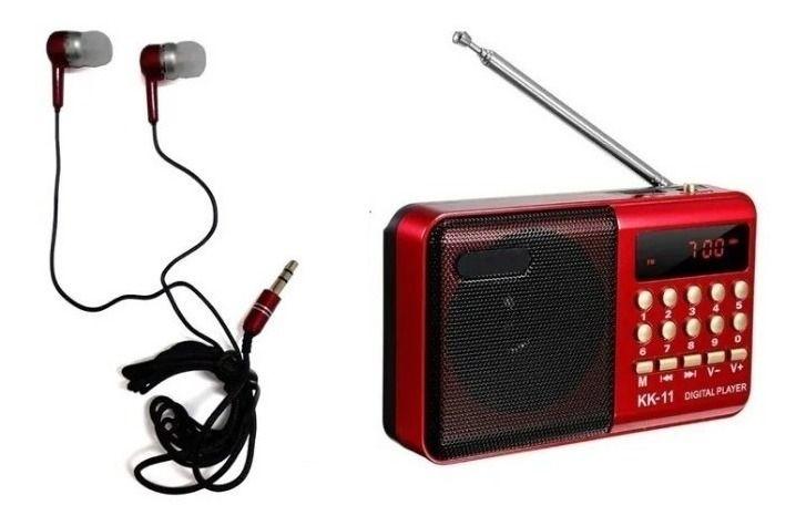 Imagem de Kit Radio Bluetooth Digital Fm Pen Drive Cartão Sd Recarregável Bateria 5vlu011+ Fone Ouvido 