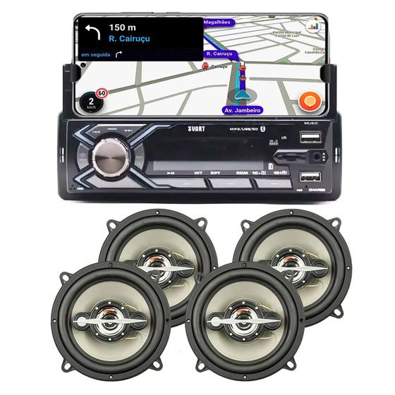 Imagem de Kit Rádio C/ Suporte Celular Bt Carro + 4 Falante 5 Pol 140w