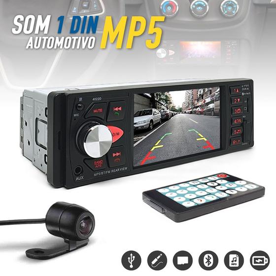 Imagem de Kit Rádio C/ Tela + Câmera de Ré 1 Din Fiat Novo Uno Bluetooth USB Atende Sincroniza Ligação Celular
