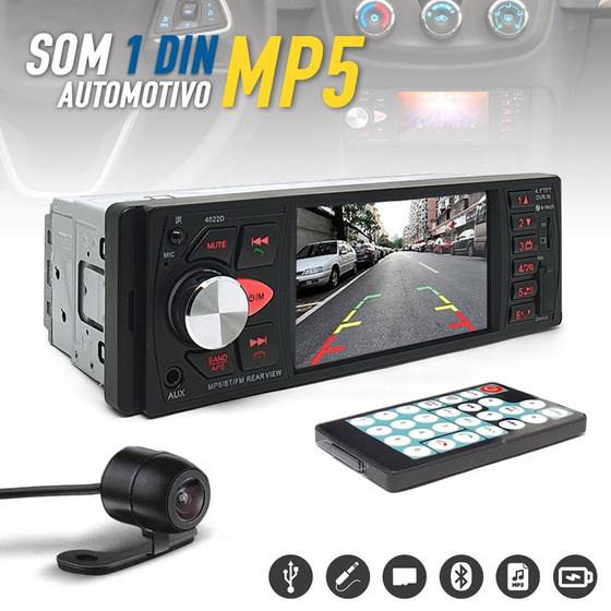 Imagem de Kit Rádio C/ Tela + Câmera de Ré 1 Din Mitsubishi Lancer 2012 2013 2014 2015 Bluetooth USB Atende Sincroniza Ligação Celular