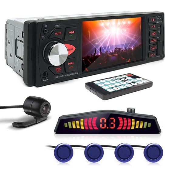 Imagem de Kit Rádio C/ Tela + Câmera Ré + Sensor Ré Azul Chery S18 2012 2013 USB Bluetooth
