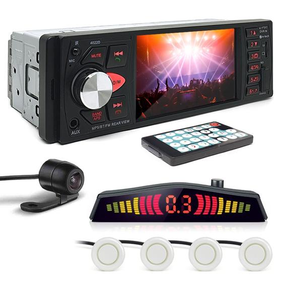 Imagem de Kit Rádio C/ Tela + Câmera Ré + Sensor Ré Branco Pérola Fiat Bravo 2010 2011 2012 2013 USB Bluetooth