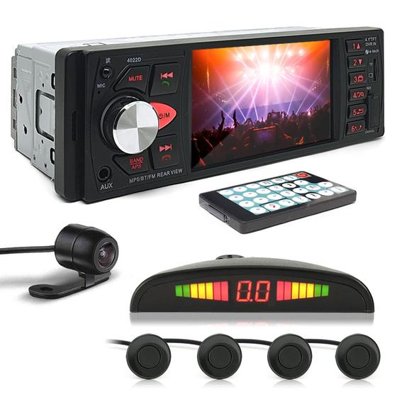 Imagem de Kit Rádio C/ Tela + Câmera Ré + Sensor Ré Preto Amarok 2011 2012 2013 2014 USB Bluetooth