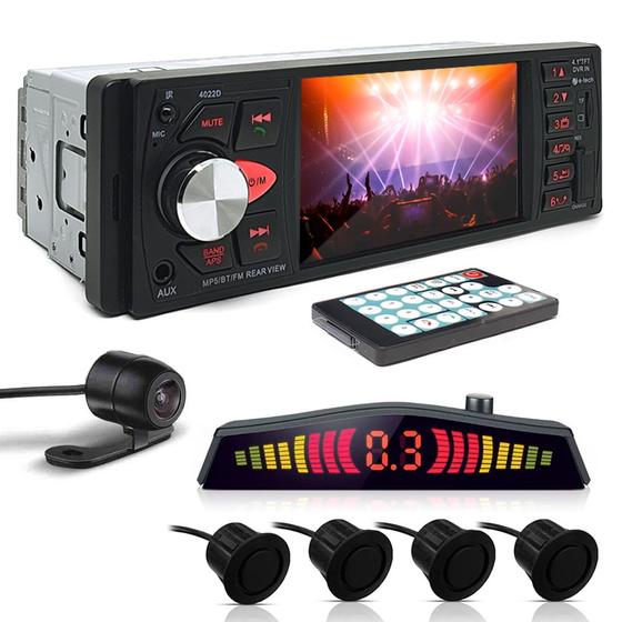 Imagem de Kit Rádio C/ Tela + Câmera Ré + Sensor Ré Preto Fosco Emborrachado Amarok 2011 2012 2013 2014 USB Bluetooth