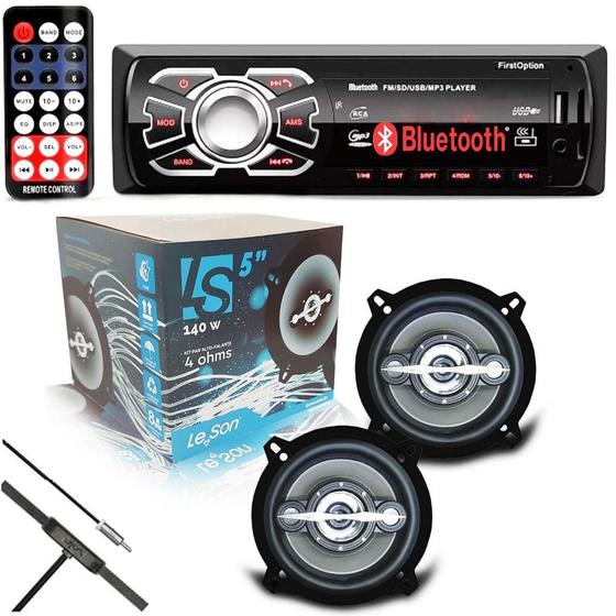 Imagem de Kit Radio Mp3 Bluetooth Usb + 2  Falantes 5 Pol 140w Leson + Antena de Para-Brisa