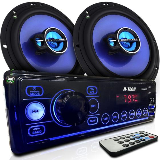 Imagem de Kit Rádio Mp3 Som Automotivo + Par Alto Falante Triaxial 6 Polegadas 100w