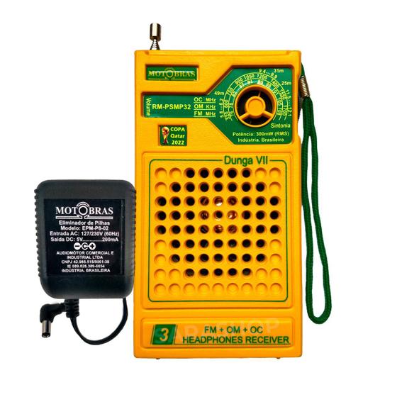 Kit Rádio Portátil - Mp32 - Dunga VII - Copa Qatar 2022 Motobras e Eliminador de Pilha Menor preço em Kit Rádio Portátil - Mp32 - Dunga VII - Copa Qatar 2022 Motobras e Eliminador de Pilha