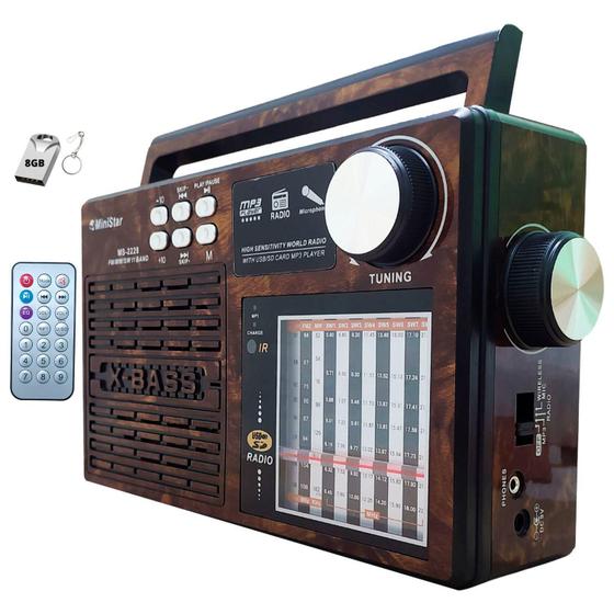 Imagem de Kit Rádio Portátil Vintage Retro Fm Bluetooth Fone Ouvido