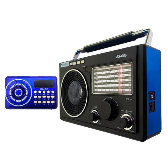 Imagem de Kit Rádio Retrô Am Fm Mp3 Potente Recarregável Tomada Pilha