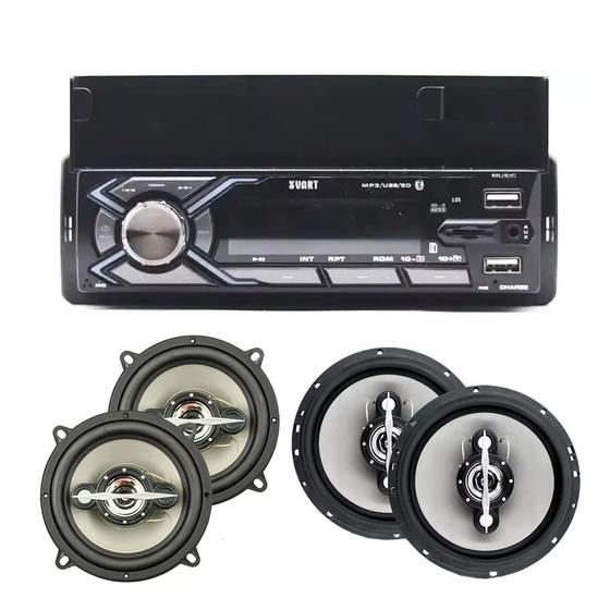 Imagem de Kit Rádio Suporte Celular Carro + Falante 5 Pol E 6 Pol 140w