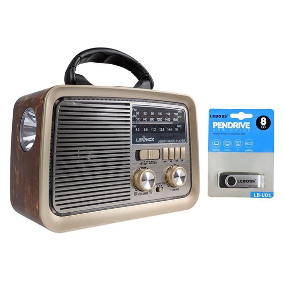 Imagem de Kit Radio Vintage Fm Am Sw Usb Micro Sd Aux Recarregavel