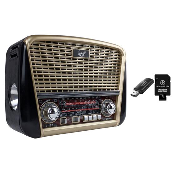 Imagem de Kit Radio Vintage Portatil Bluetooth Am Fm Recarregável Mp3