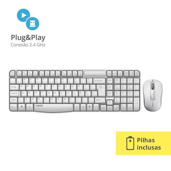 Kit Rapoo Teclado e Mouse Sem Fio 2.4 ghz White 5 Anos de Garantia X1800S - RA002X Reembalado Menor preço em Kit Rapoo Teclado e Mouse Sem Fio 2.4 ghz White 5 Anos de Garantia X1800S - RA002X Reembalado