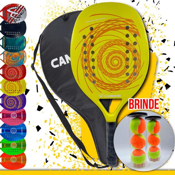 Imagem de Kit Raquete Beach Tennis Camewin Ultra Leve Nova + 06 bolinhas