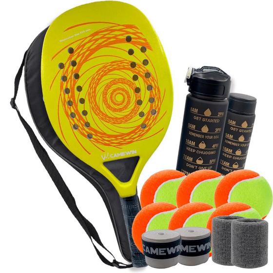 Imagem de Kit Raquete Beach Tennis Fibra De Carbono + Garrafa + Acessorios