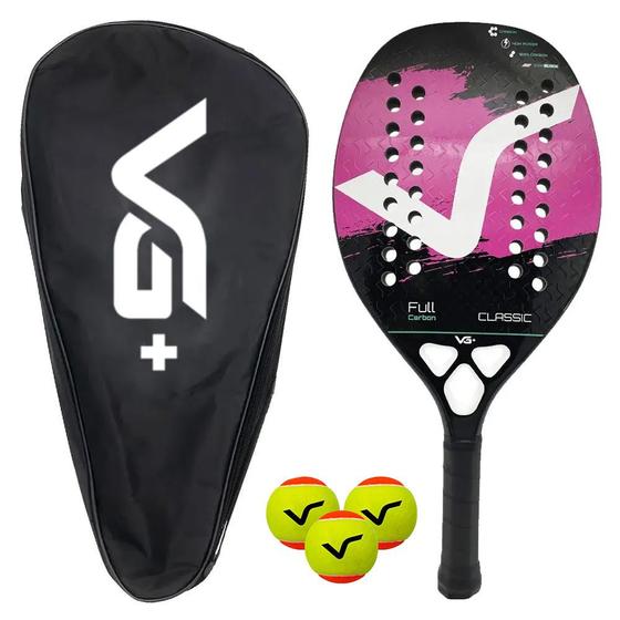 Imagem de Kit Raquete de Beach Tennis Classic Full Carbon com 3 Bolas e Bolsa de Transporte Vg Plus