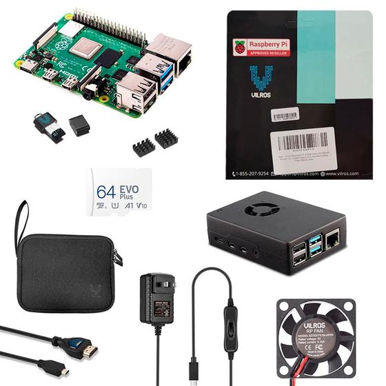 Imagem de Kit Raspberry 8gb 64bit 5.0v C/ Case Cooler e Cartão SD PI4 Model B Vilros