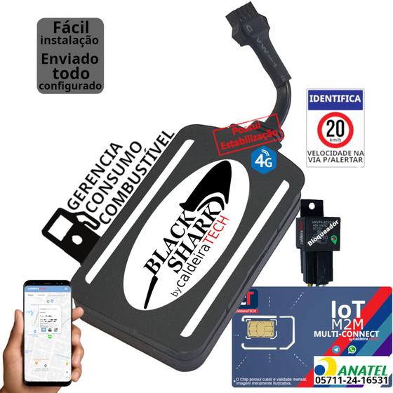 Imagem de Kit Rastreador E Bloqueador Veicular Gps caldeiraTECH BlackShark com Chip